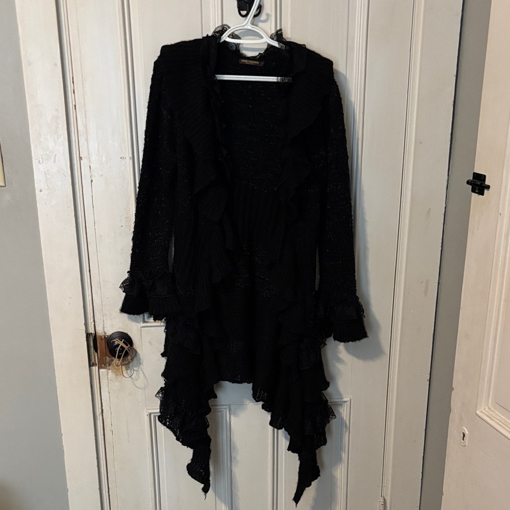 Elegant Black Ruffled Cardigan